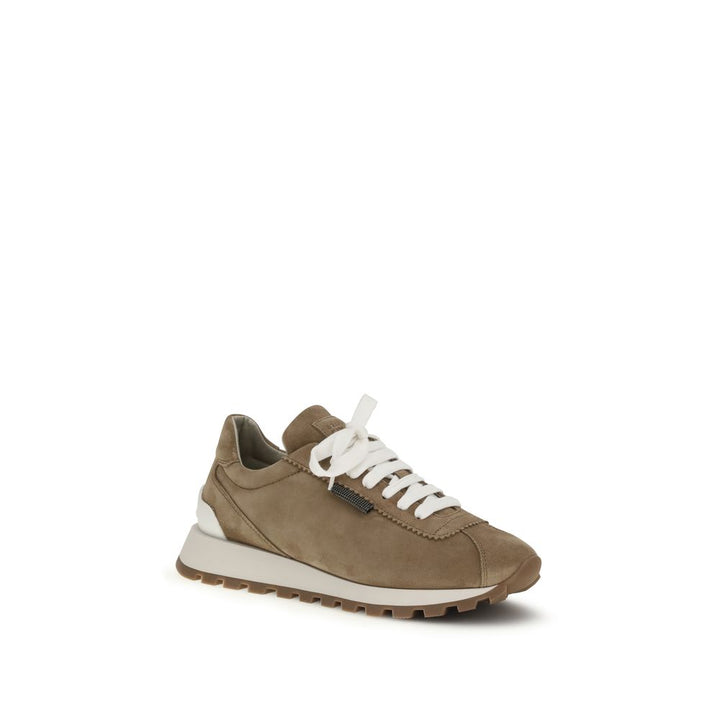 Women’s Brunello Cucinelli Beige Calf Leather Bos Taurus Platform Sneakers