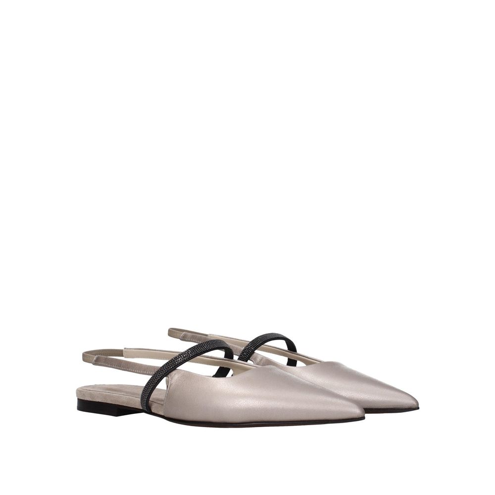 Women’s Brunello Cucinelli Beige Leather Ballet Flats