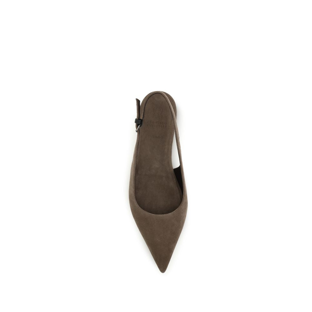 Women’s Brunello Cucinelli Brown Calf Leather Bos Taurus Ballet Flats
