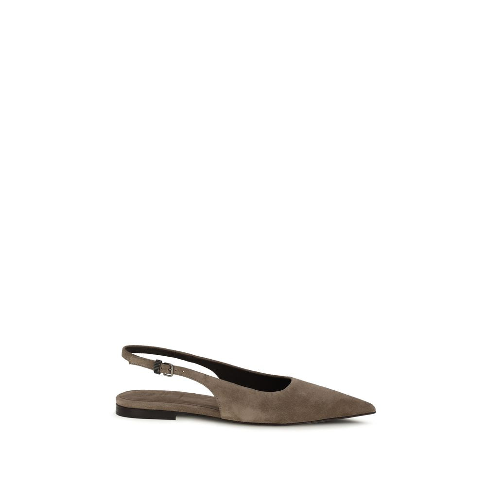 Women’s Brunello Cucinelli Brown Calf Leather Bos Taurus Ballet Flats