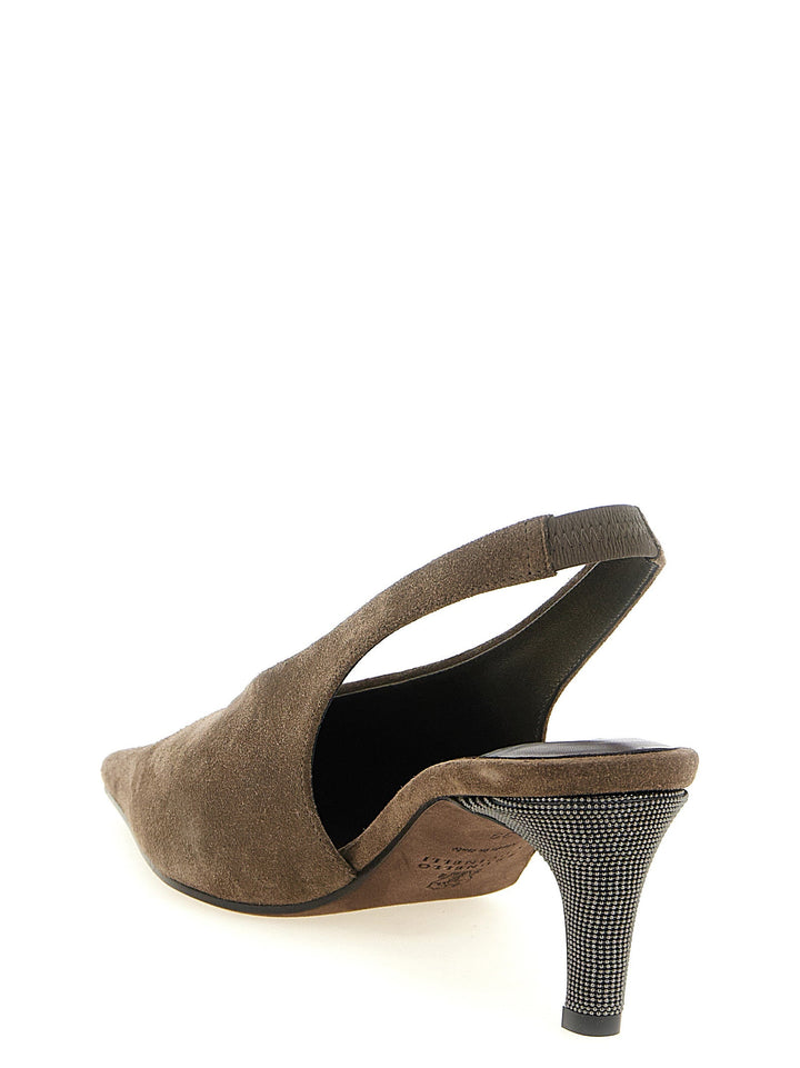 Women’s Brunello Cucinelli Gray Calfskin Mid Heel Pumps
