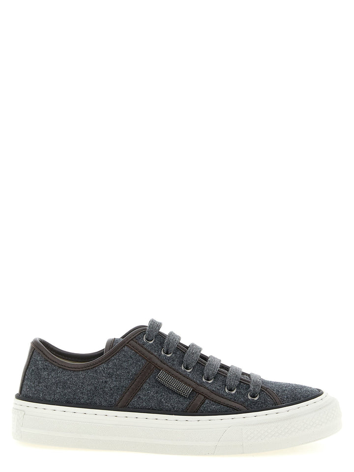 Women’s Brunello Cucinelli Gray Virgin Wool Low Top Sneakers