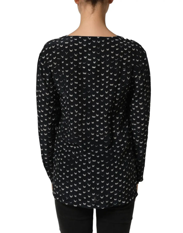 Women’s Bruno Manetti Black Silk Long Sleeves Deep V-neck Blouse Top
