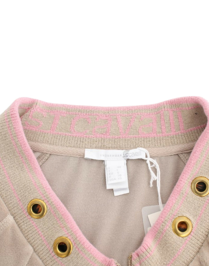 Women’s Cavalli Beige Velvet Zipup Sweater