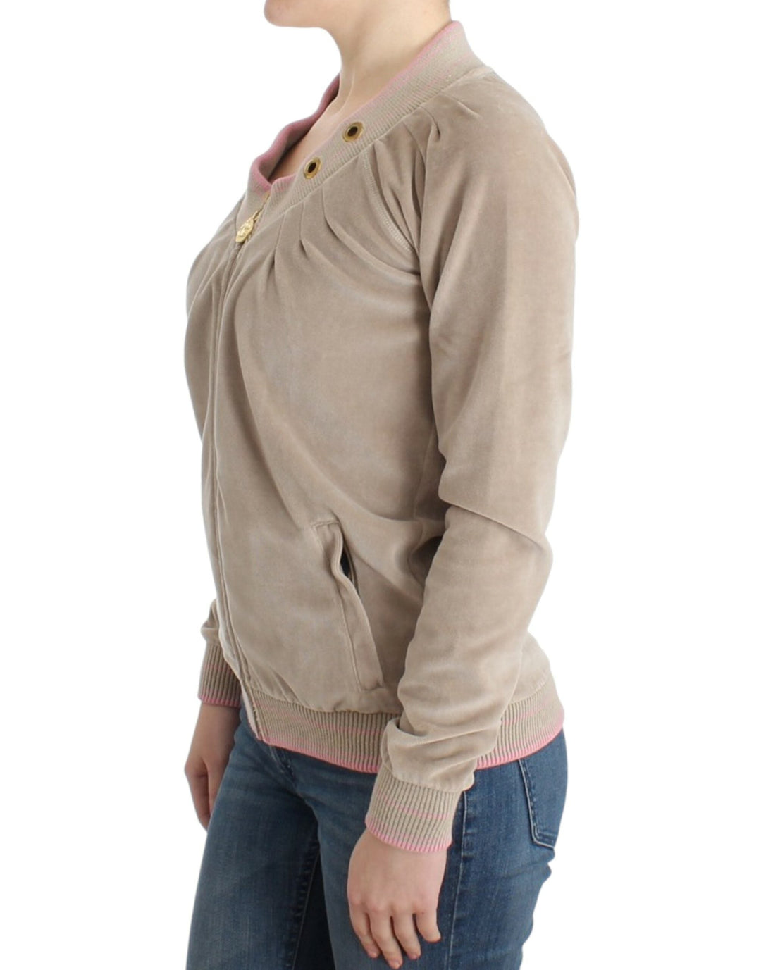 Women’s Cavalli Beige Velvet Zipup Sweater