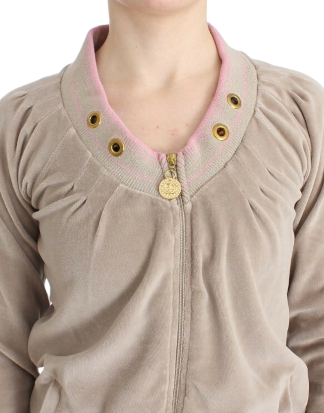 Women’s Cavalli Beige Velvet Zipup Sweater
