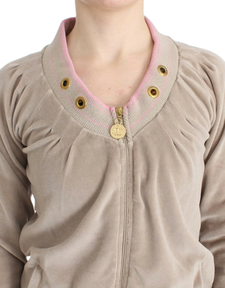 Women’s Cavalli Beige Velvet Zipup Sweater
