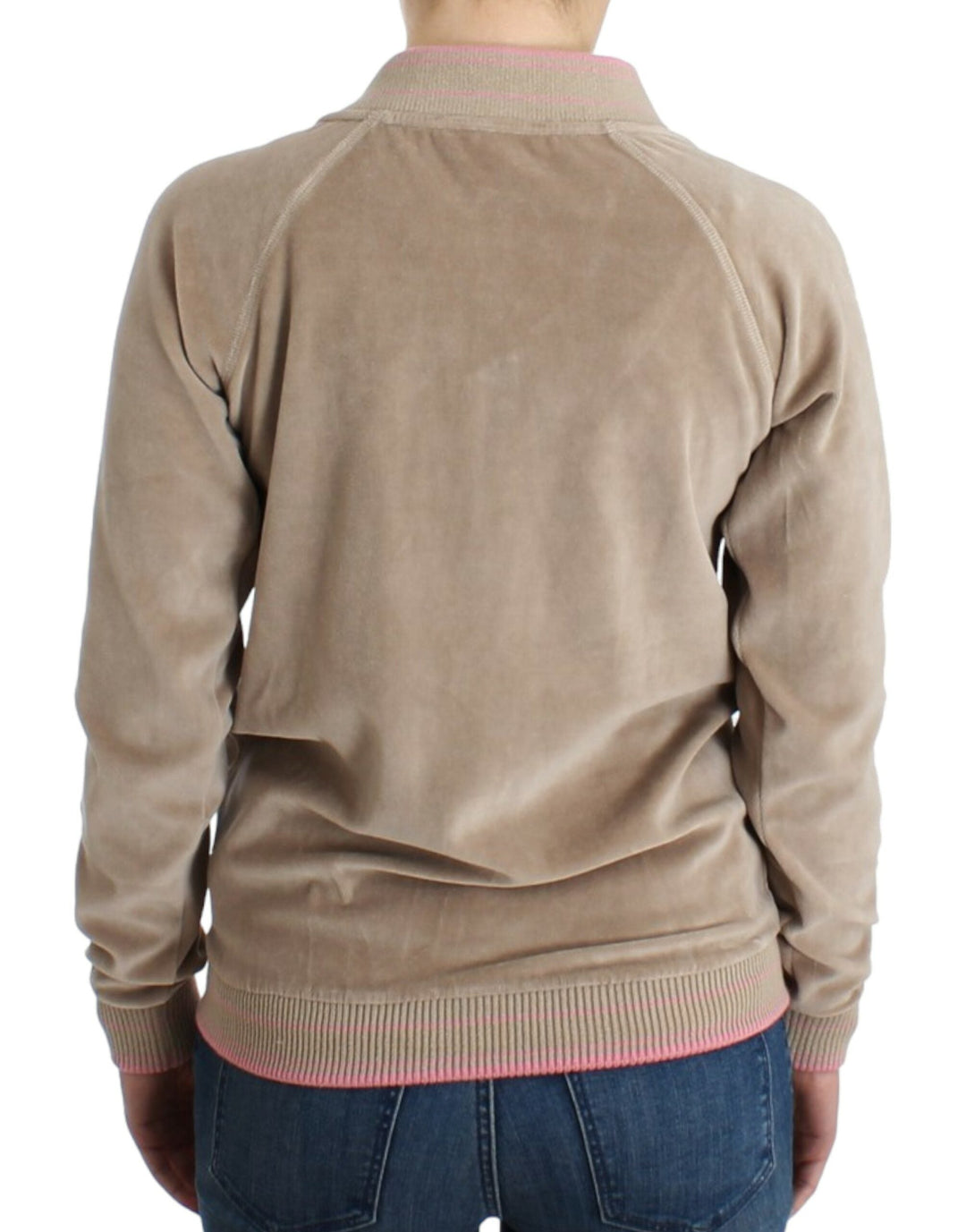 Women’s Cavalli Beige Velvet Zipup Sweater