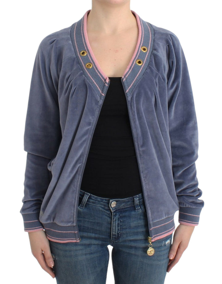Women’s Cavalli Blue Velvet Zipup Sweater