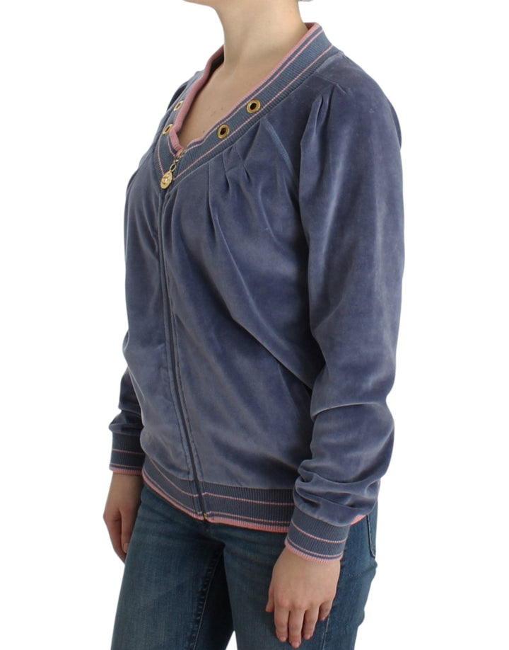 Women’s Cavalli Blue Velvet Zipup Sweater