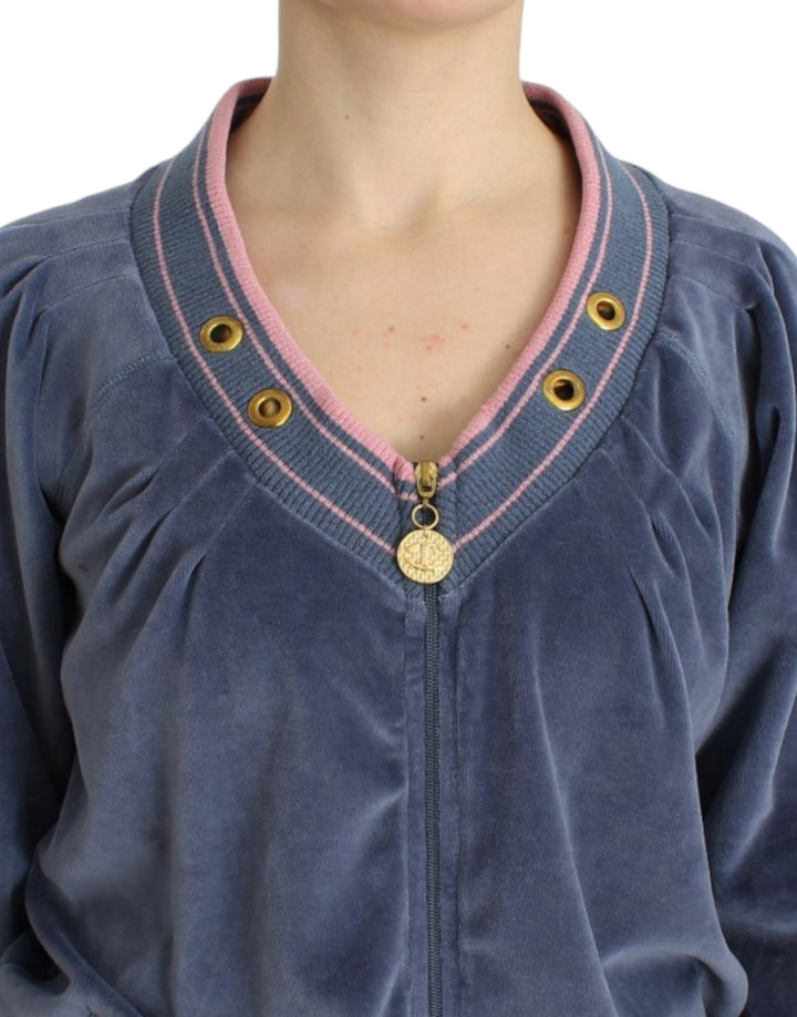 Women’s Cavalli Blue Velvet Zipup Sweater