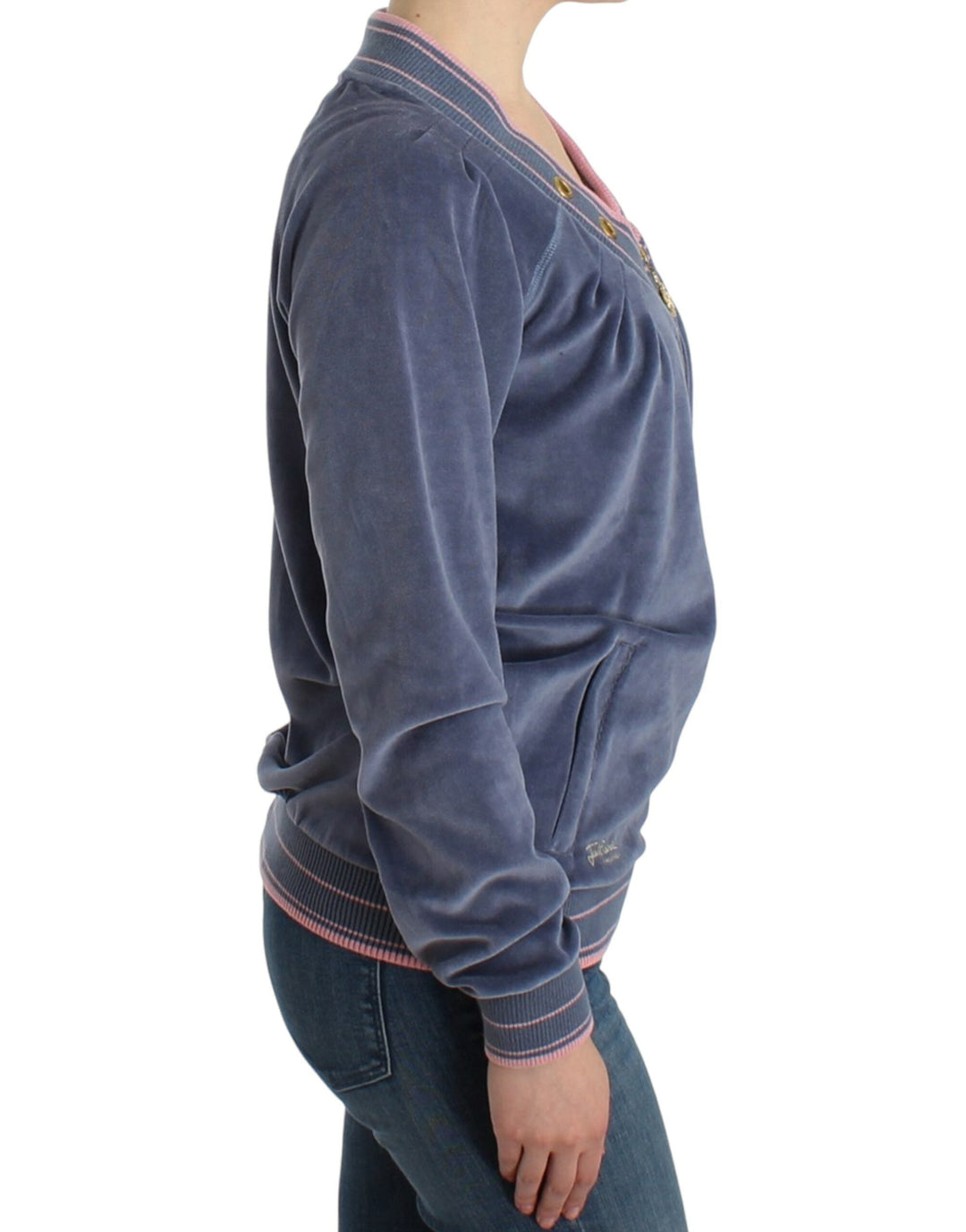 Women’s Cavalli Blue Velvet Zipup Sweater