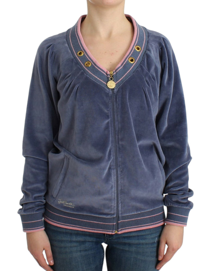 Women’s Cavalli Blue Velvet Zipup Sweater
