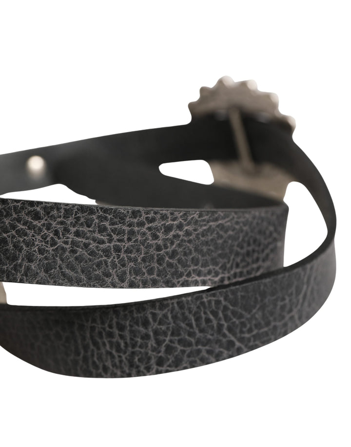 Women’s Cavalli Class Black Turquoise Leather Embellished Oval Buckle Belt