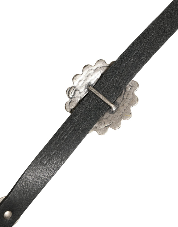 Women’s Cavalli Class Black Turquoise Leather Embellished Oval Buckle Belt
