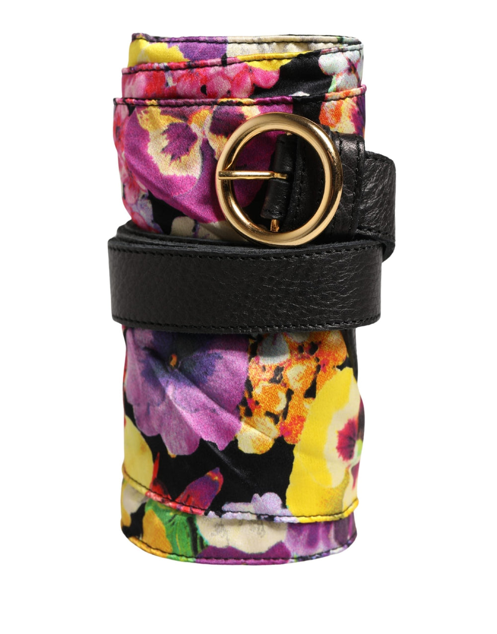 Women’s Cavalli Class Multicolor Floral Wide Waist Gold Metal Buckle Cintura Belt
