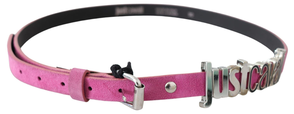 Women’s just Cavalli Pink Silver Chrome Metal Buckle Waist Belt