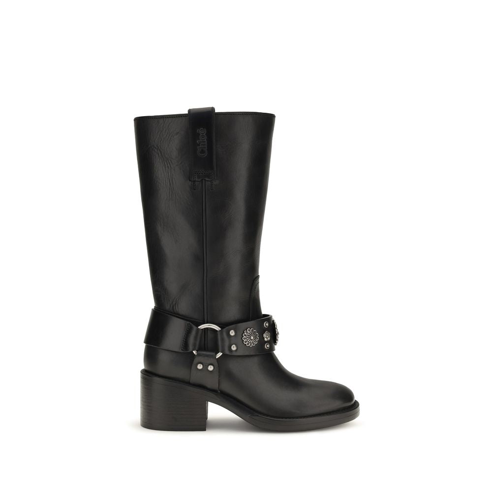 Women’s Chloé Black Calf Leather Bos Taurus Flat Boots