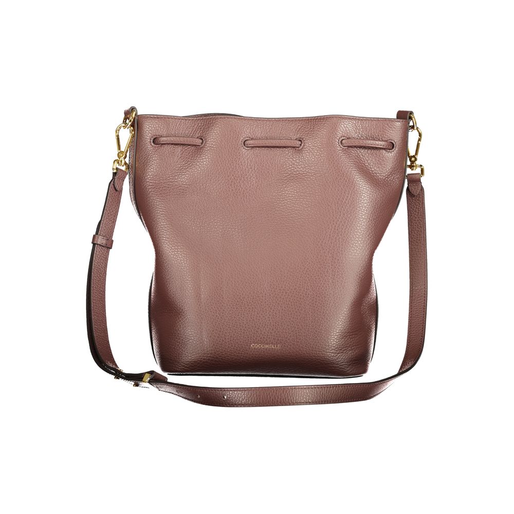 Women’s Coccinelle Brown Leather Bag with Drawstring Twist Closure and Pocket
