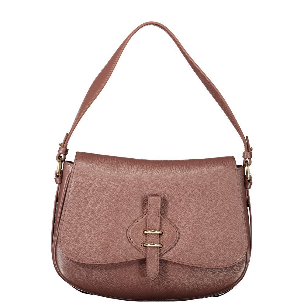 Women’s Coccinelle Brown Leather Bag with Removable Strap and Compartments
