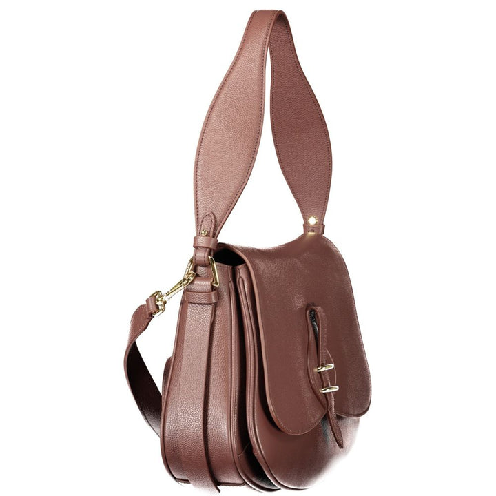 Women’s Coccinelle Brown Leather Bag with Removable Strap and Compartments