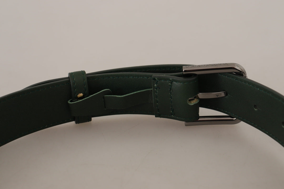 Women’s Dolce &amp; Gabbana Army Green Leather Logo Metal Waist Buckle Belt