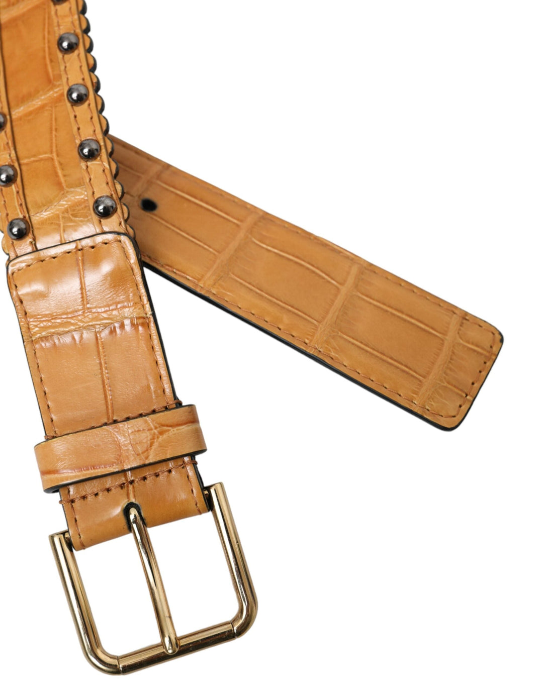 Women’s Dolce &amp; Gabbana Beige Alligator Leather Studded Metal Buckle Belt