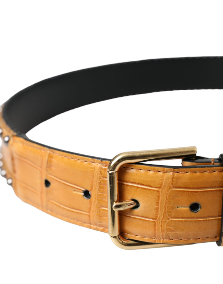 Women’s Dolce &amp; Gabbana Beige Alligator Leather Studded Metal Buckle Belt