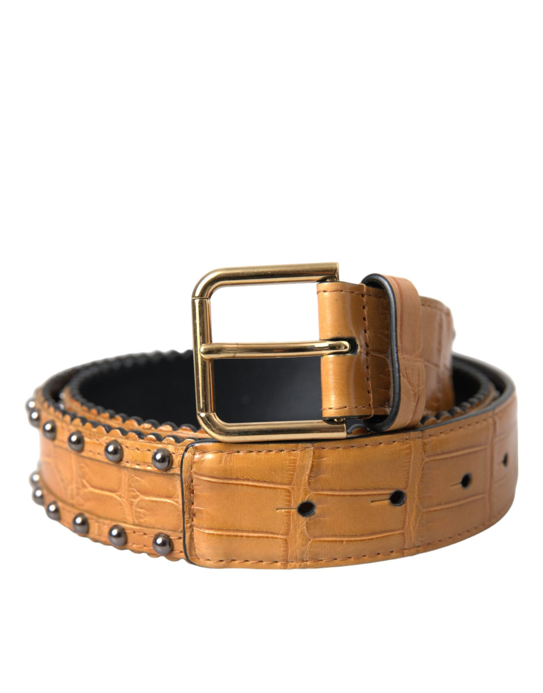 Women’s Dolce &amp; Gabbana Beige Alligator Leather Studded Metal Buckle Belt