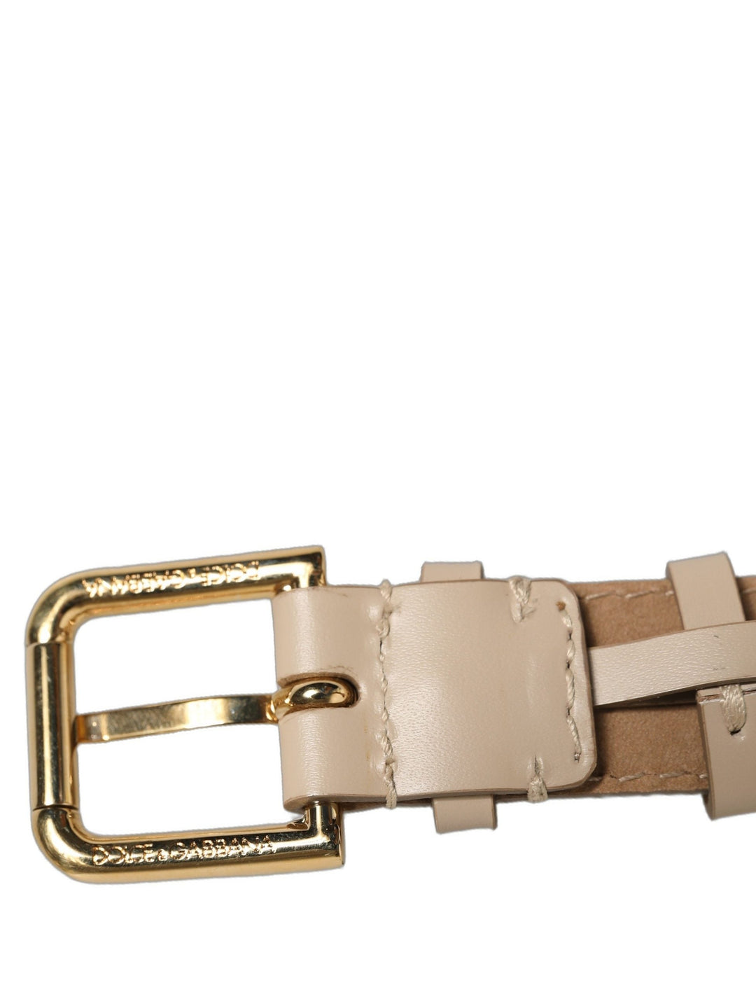 Women’s Dolce &amp; Gabbana Beige Calfskin Leather Gold Buckle Belt Strap Bracelet