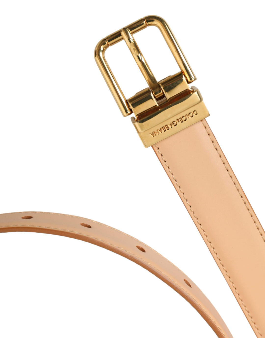 Women’s Dolce &amp; Gabbana Beige Calfskin Leather Gold Metal Buckle Belt
