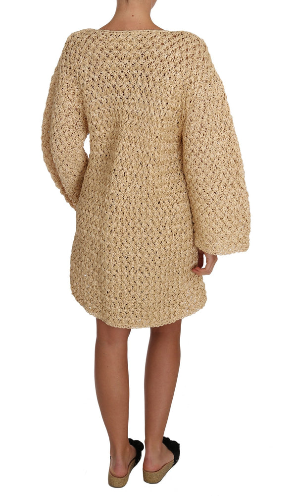 Women’s Dolce & Gabbana Beige Cardigan Crochet Knitted Raffia Sweater