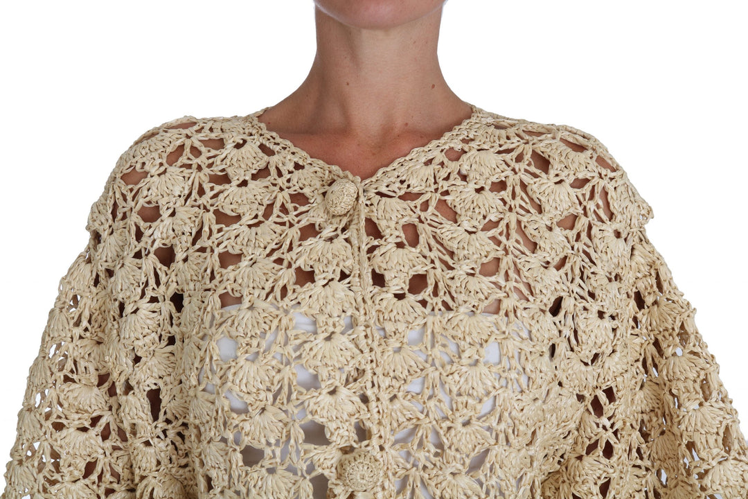 Women’s Dolce &amp; Gabbana Beige Cardigan Crochet Knitted Raffia Sweater