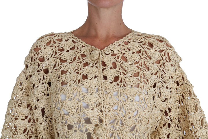 Women’s Dolce &amp; Gabbana Beige Cardigan Crochet Knitted Raffia Sweater