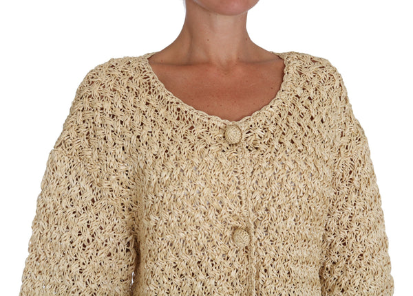 Women’s Dolce & Gabbana Beige Cardigan Crochet Knitted Raffia Sweater