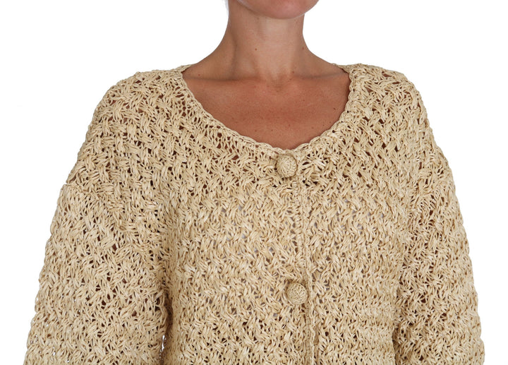 Women’s Dolce &amp; Gabbana Beige Cardigan Crochet Knitted Raffia Sweater