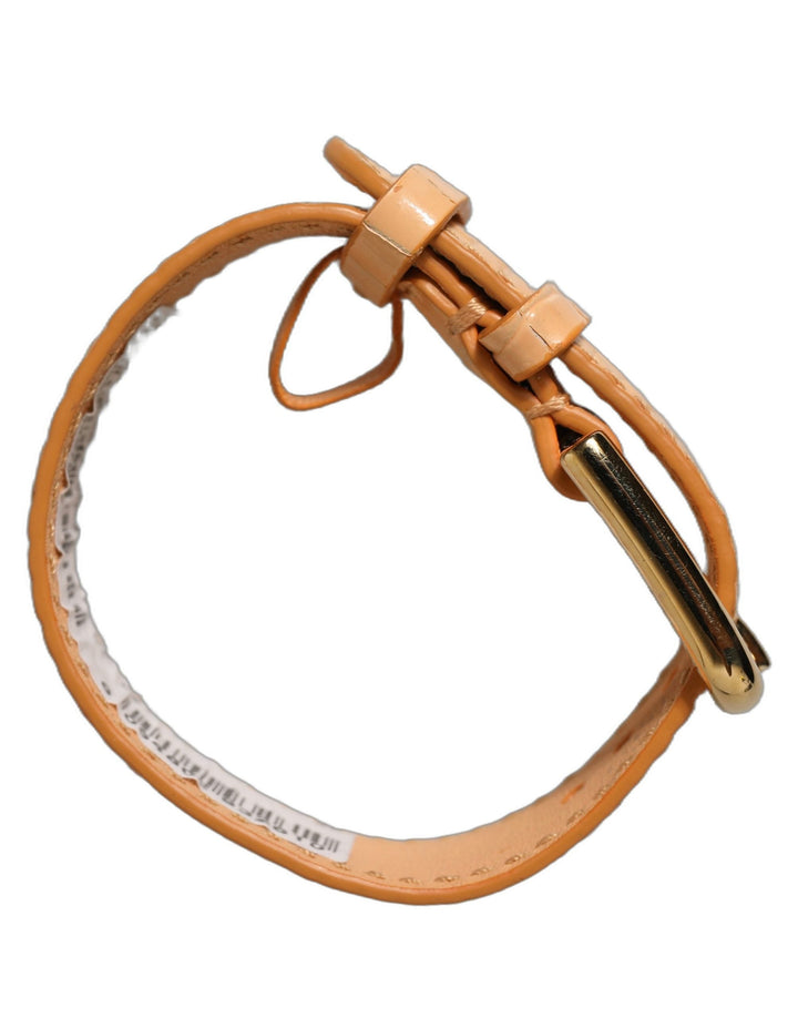 Women’s Dolce &amp; Gabbana Beige Embossed Leather Gold Buckle Belt Strap Bracelet