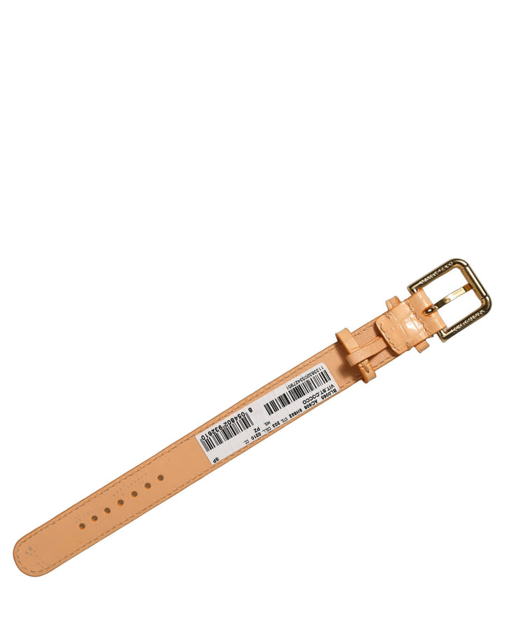 Women’s Dolce &amp; Gabbana Beige Embossed Leather Gold Buckle Belt Strap Bracelet
