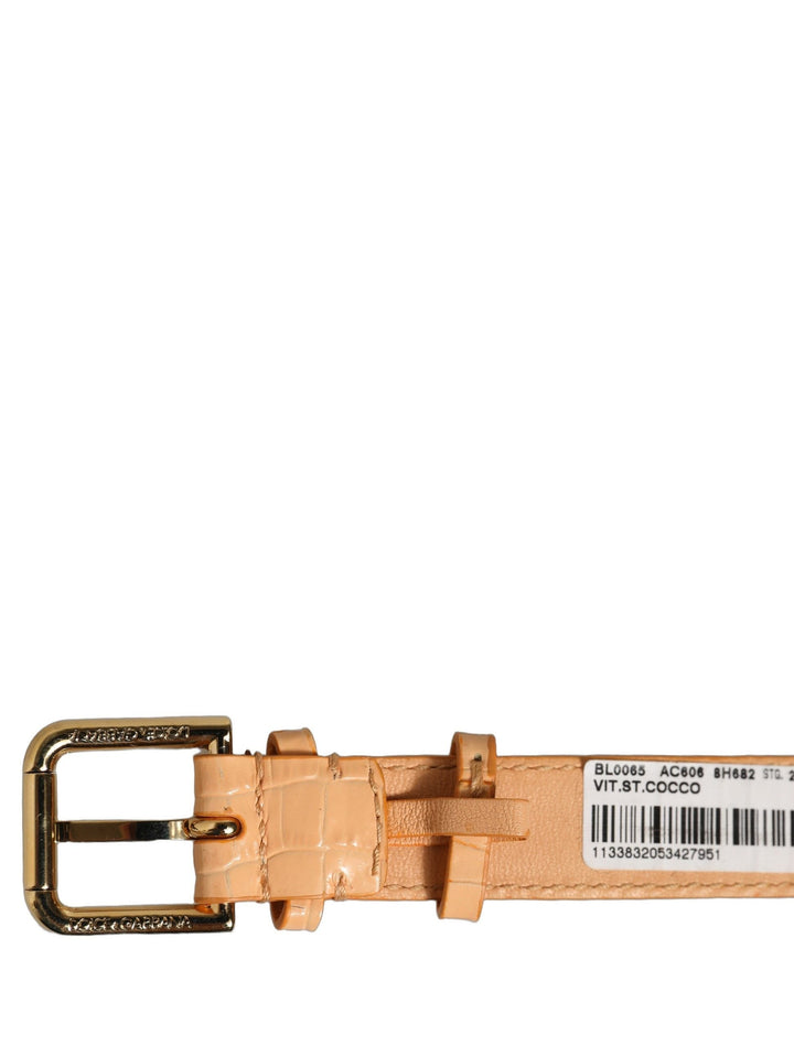 Women’s Dolce &amp; Gabbana Beige Embossed Leather Gold Buckle Belt Strap Bracelet