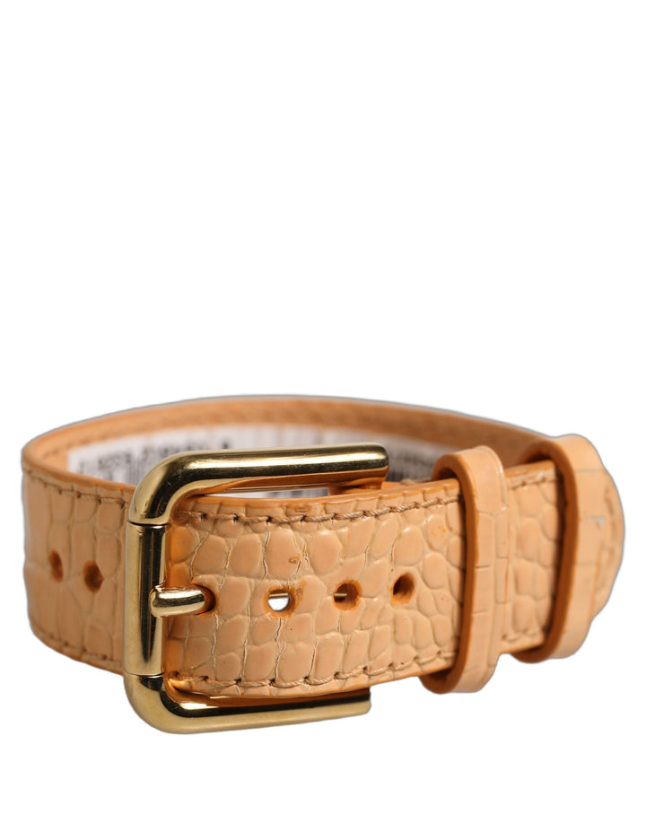 Women’s Dolce &amp; Gabbana Beige Embossed Leather Gold Buckle Belt Strap Bracelet