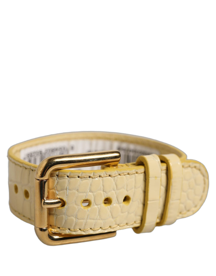 Women’s Dolce &amp; Gabbana Beige Embossed Leather Gold Buckle Belt Strap Bracelet