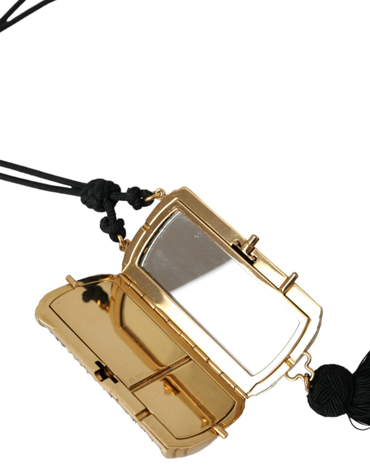 Mini bolso de maquillaje con borla y espejo de piel exótica beige de Dolce &amp;amp; Gabbana