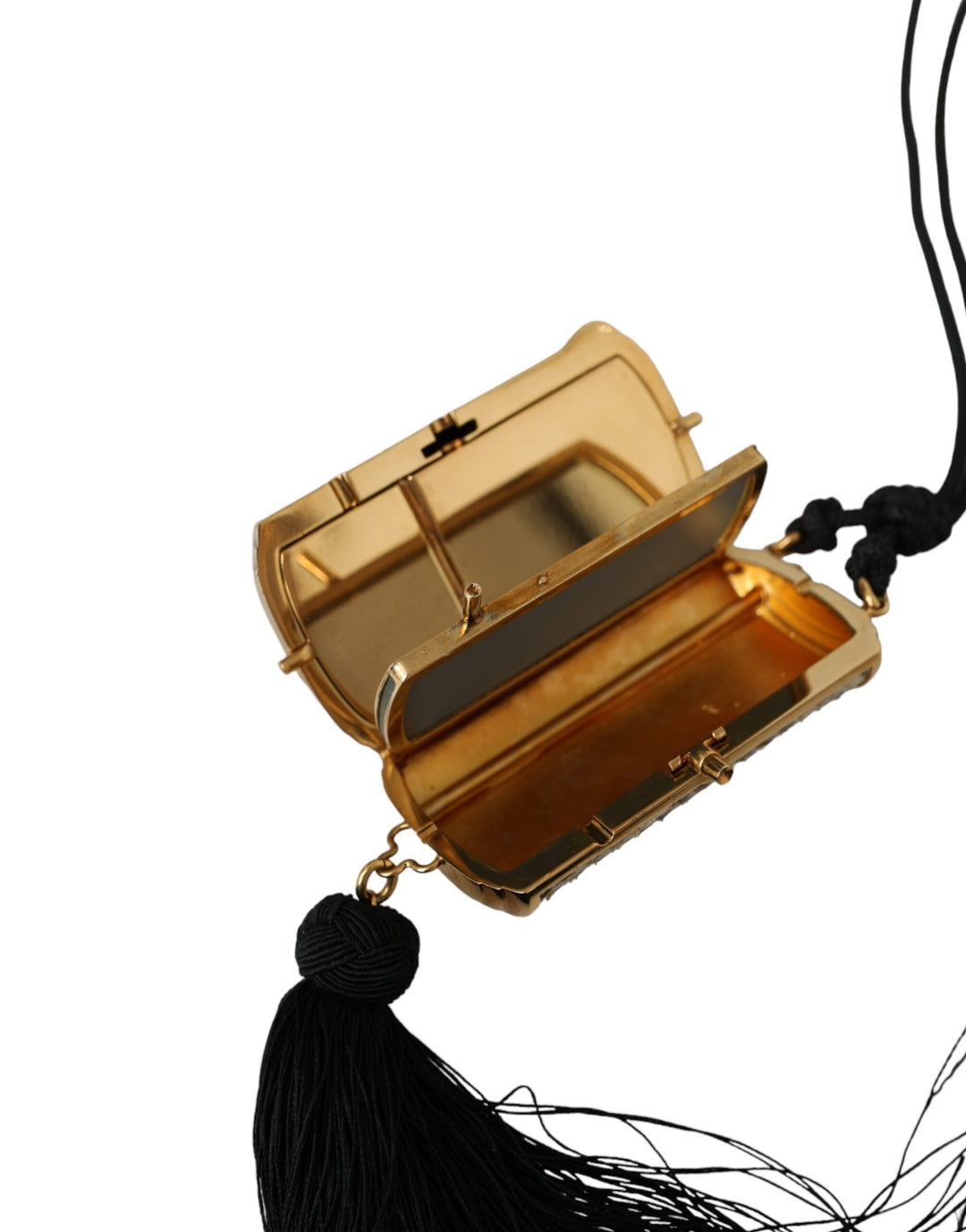 Mini bolso de maquillaje con borla y espejo de piel exótica beige de Dolce &amp;amp; Gabbana