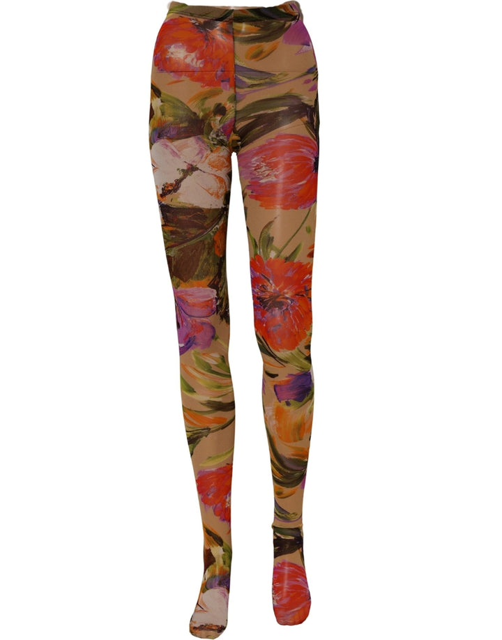 Women’s Dolce &amp; Gabbana Beige Floral Print Tights Sheer Stockings Socks