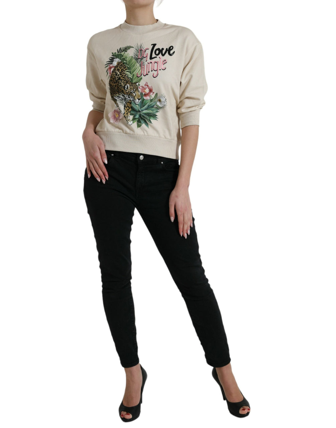 Women’s Dolce &amp; Gabbana Beige Jungle Printed Cotton Pullover Sweater