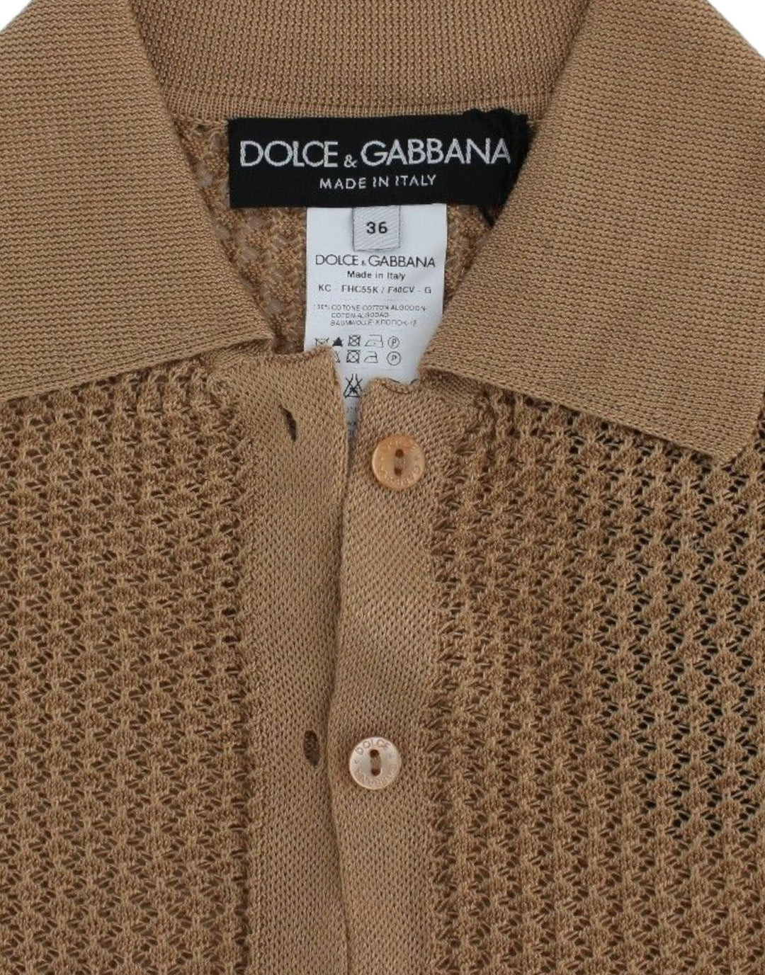 Women’s Dolce &amp; Gabbana Beige Knitted Cotton Polo Cardigan Sweater