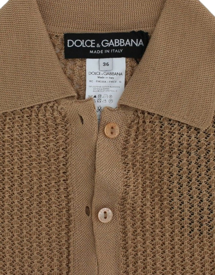 Women’s Dolce &amp; Gabbana Beige Knitted Cotton Polo Cardigan Sweater