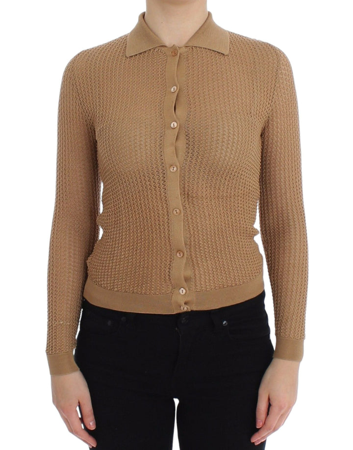 Women’s Dolce &amp; Gabbana Beige Knitted Cotton Polo Cardigan Sweater