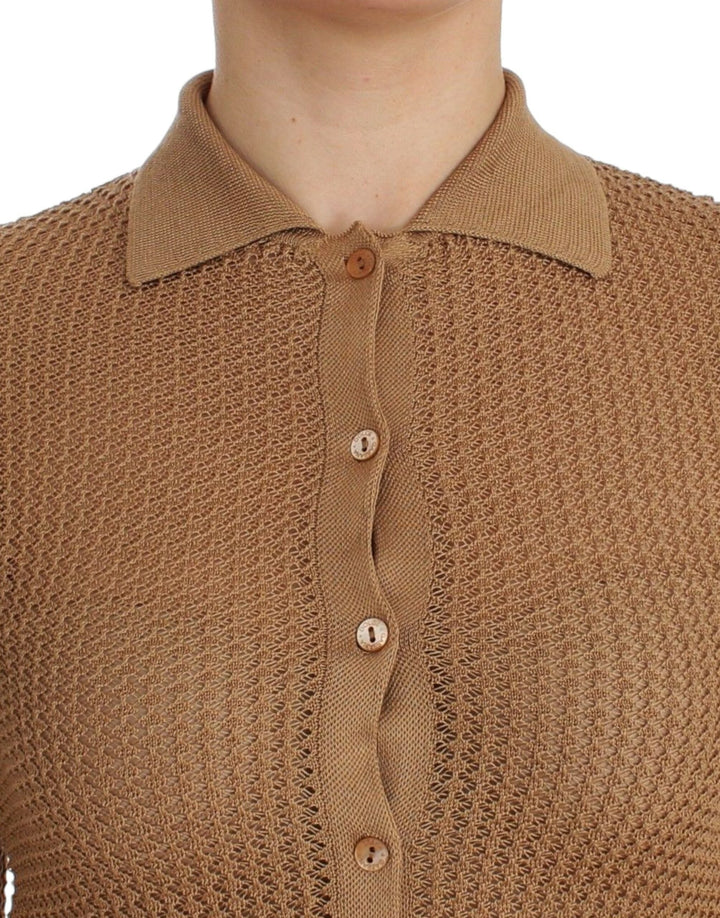 Women’s Dolce &amp; Gabbana Beige Knitted Cotton Polo Cardigan Sweater