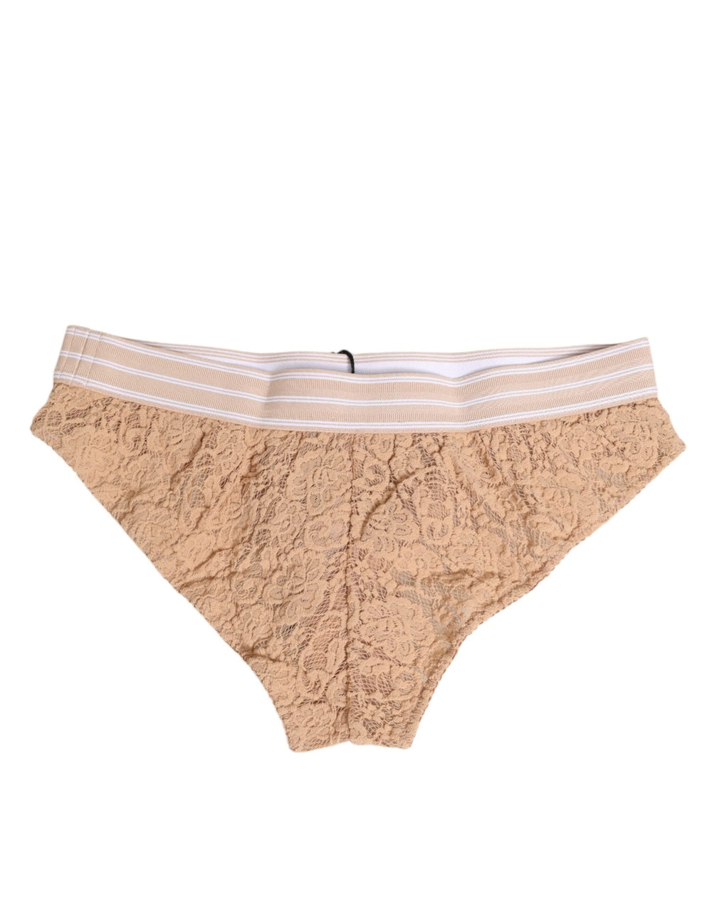 Women’s Dolce & Gabbana Beige Lace Brasiliano Briefs Logo Waistband Underwear